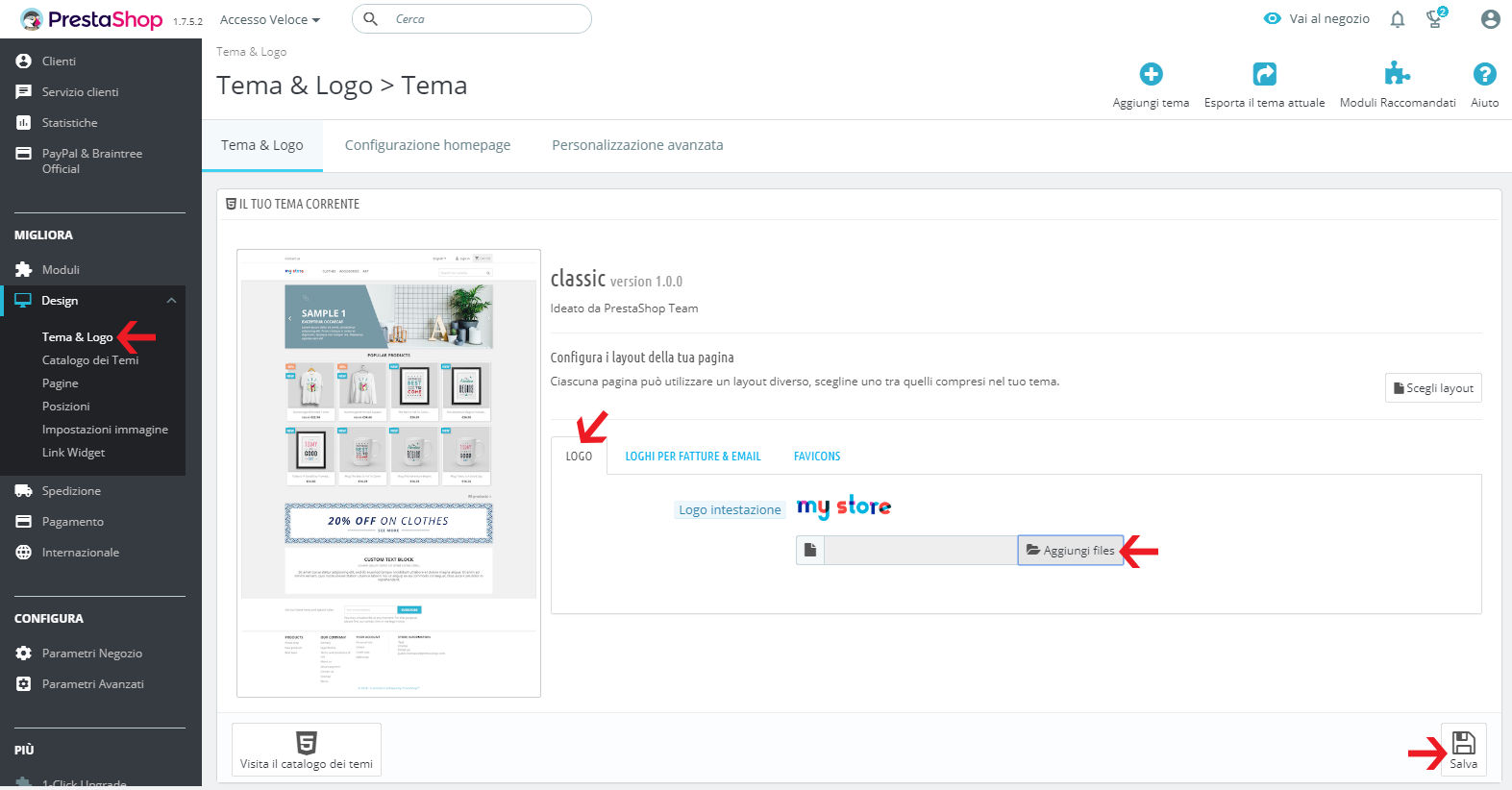 modificare logo prestashop